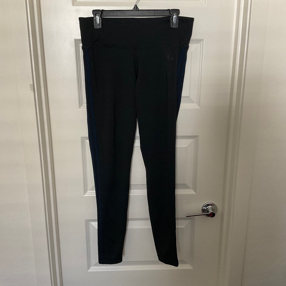 Adidas Black and Blue High Rise Full Length Leggings - Size Large‎